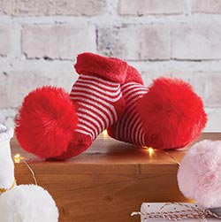 Pom Socks - Stripe & Red Fur Pom