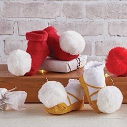 Pom Socks - Gold & White Fur Pom