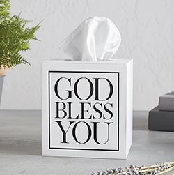 Square Tissue Box Cover - White with Black Text