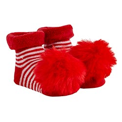 Pom Socks - Stripe & Red Fur Pom