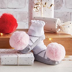 Pom Socks - Silver& Blush Fur Pom